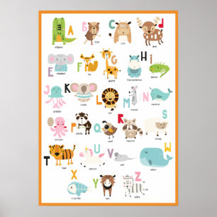 Helle lustige farbenfrohe orange Rahmen Tier Alpha Poster
