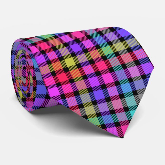 Helle Madras-Karu-Regenbogen-Karo Krawatte (Gerollt)