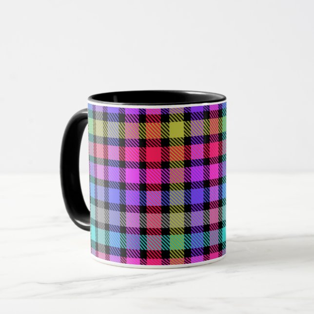 Helle Madras-Karu-Regenbogen-Karo Tasse (Vorderseite Links)