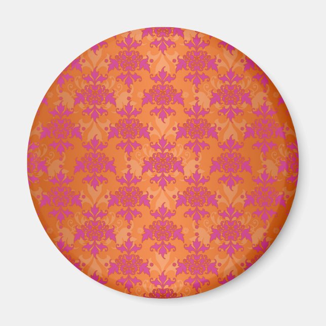 Helle Mandarine Tango Damask Orange Pink Magnet (Vorne)