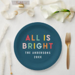 Helle marineblau moderne Weihnachtsfamiliendekorat Pappteller<br><div class="desc">Helle,  farbenfrohe marineblaue,  lustige Weihnachtsdekoration,  die sich in der modernen Weihnachtszeit-Party-Familie vereint,  ist eine helle Papiertafel.</div>