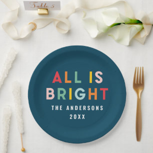 Helle marineblau moderne Weihnachtsfamiliendekorat Pappteller