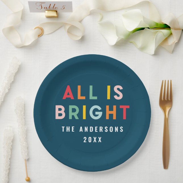 Helle marineblau moderne Weihnachtsfamiliendekorat Pappteller (Hochzeit)