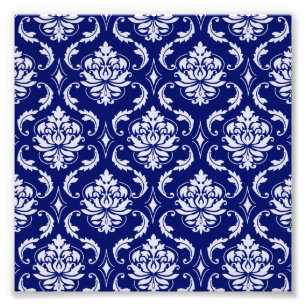 Helle Marineblaue Damastmuster Fotodruck