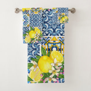 Helle mediterrane sizilianische Tiles Citrus Lemon Badhandtuch Set