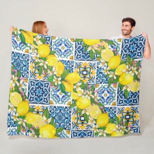 Helle mediterrane sizilianische Tiles Citrus Lemon Fleecedecke