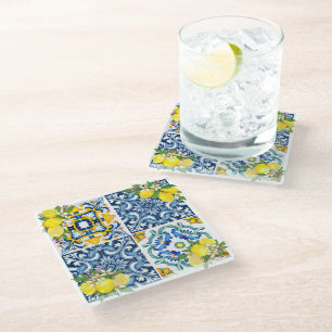 Helle mediterrane sizilianische Tiles Citrus Lemon Glasuntersetzer