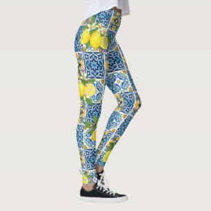 Helle mediterrane sizilianische Tiles Citrus Lemon Leggings