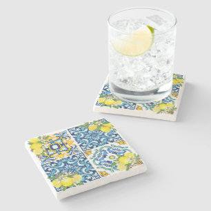 Helle mediterrane sizilianische Tiles Citrus Lemon Steinuntersetzer