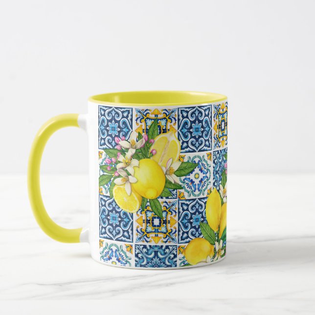 Helle mediterrane sizilianische Tiles Citrus Lemon Tasse (Links)
