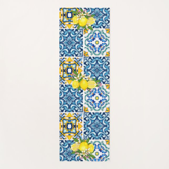 Helle mediterrane sizilianische Tiles Citrus Lemon Yogamatte (Vorderseite)