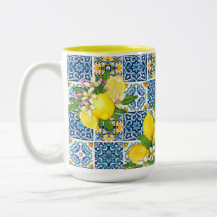 Helle mediterrane sizilianische Tiles Citrus Lemon Zweifarbige Tasse