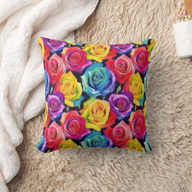 Helle mehrfarbige Aquarellrosen Kissen (Decke)