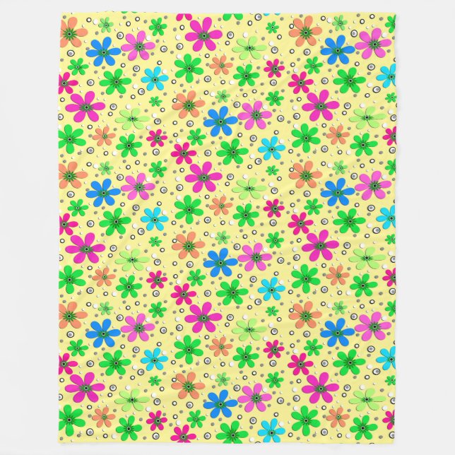 Helle, mehrfarbige Kamille-Blume auf einem gelben Fleecedecke (Vorderseite)