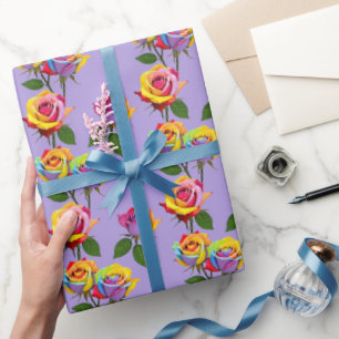Helle mehrfarbige Rosen in Regenbogenfarben  Geschenkpapier
