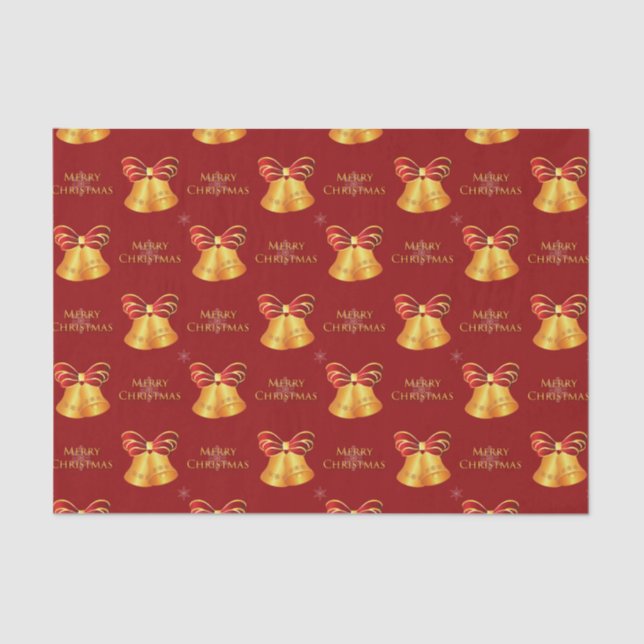 Helle Metallic Gold Bells Frohe Weihnachten Seidenpapier (Vorderseite)