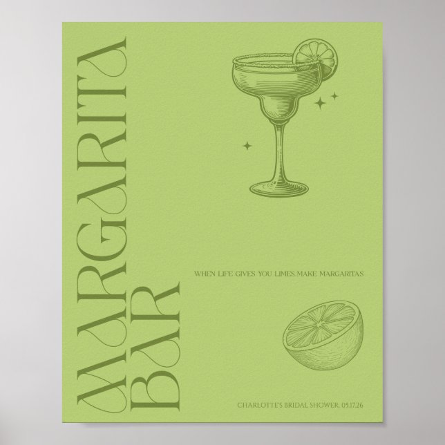 Helle minimalistische Zitrus-Braut-Margarita-Bar-S Poster (Vorne)