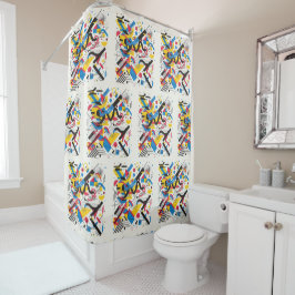 Helle Mitte Jahrhundert Modernes Graffiti Rot Gelb Duschvorhang