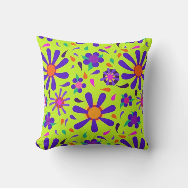 Helle MOD-Blume auf Peridot Green Kissen (Vorderseite)