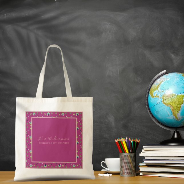 Helle moderne Blumen-Lehrertasche Tragetasche (Bright Modern Floral Teacher's Tote Bag. Say thank you with this personalised gift.)