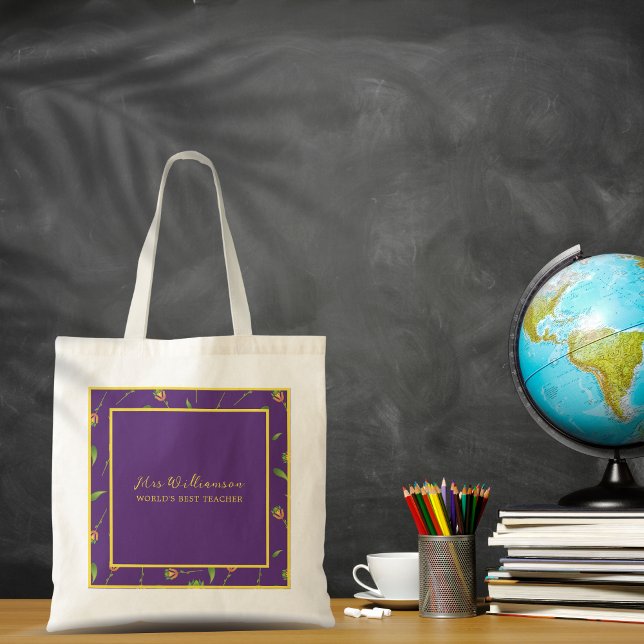 Helle, moderne Blumenlehrer-Tasche Tragetasche (Bright Modern Floral Teacher's Tote Bag. Say thank you with this personalised gift.)
