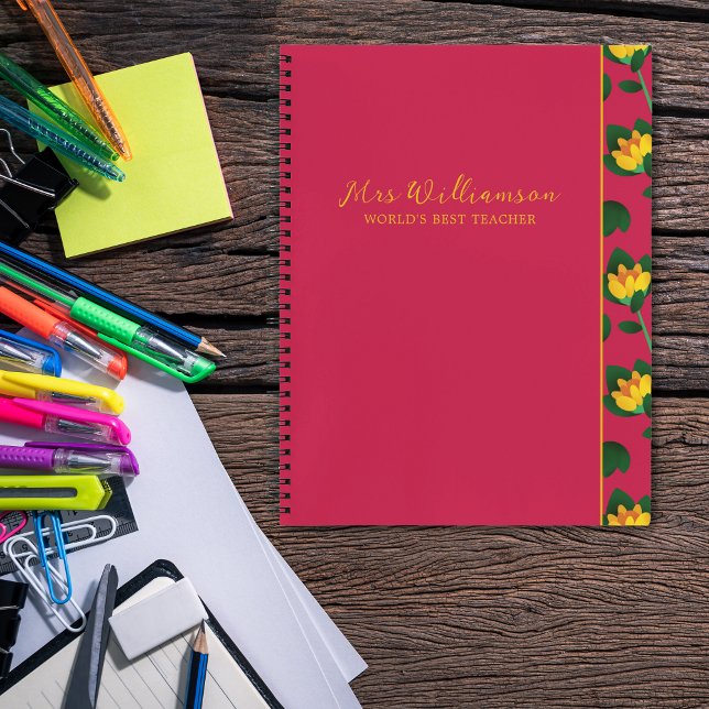 Helle moderne BlumenlehrerInnen-Spiralfolien Notizbuch (Bright Modern Floral Teacher's Spiral Notebook. Say thank you with this personalised gift.)