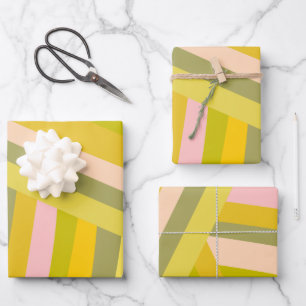 Helle, moderne Citrus Streifen grün und rosa Geschenkpapier Set