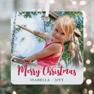 Helle moderne Schrift Frohe Weihnachten Einfaches  Ornament Aus Metall