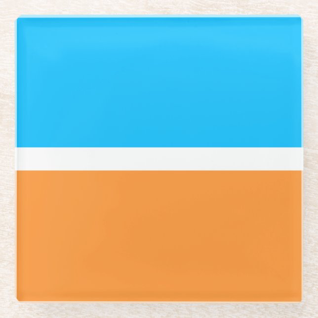 Helle, moderne Sky Blue White Orange Farbblock Glasuntersetzer (Vorderseite)