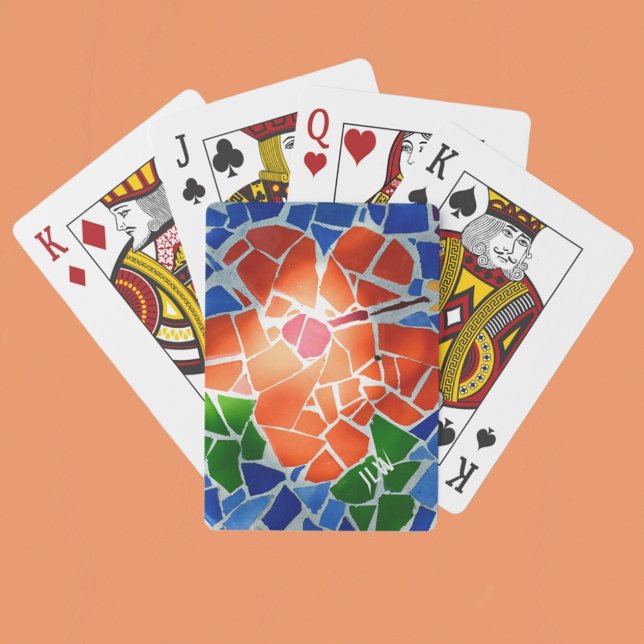 Helle Mosaikrote Blume Spielkarten (Von Creator hochgeladen)