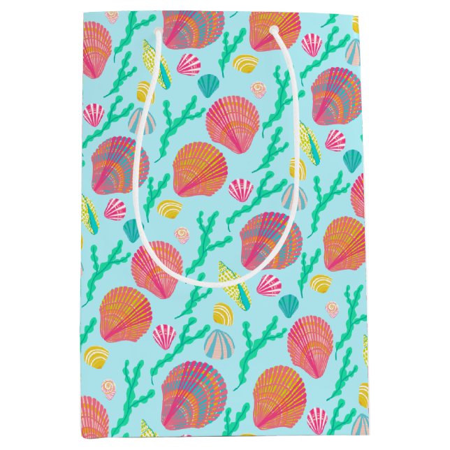 Helle Muscheln und Algenmuster Mittlere Geschenktüte (Vorderseite)