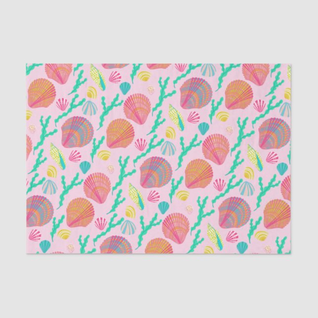 Helle Muscheln und Algenmuster Seidenpapier (Vorderseite)