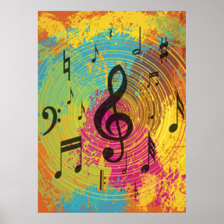 Helle Musiknoten bei Explosion der Farbe Poster