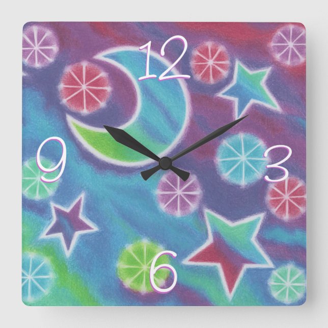 Helle Nacht 'Numbers' Uhr Quadrat (Vorderseite)