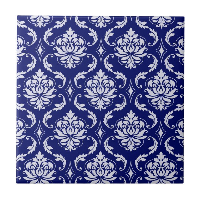 Helle Navyblau Damastmuster Fliese (Vorderseite)