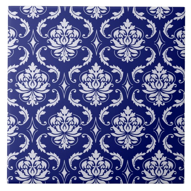 Helle Navyblau Damastmuster Fliese (Vorderseite)