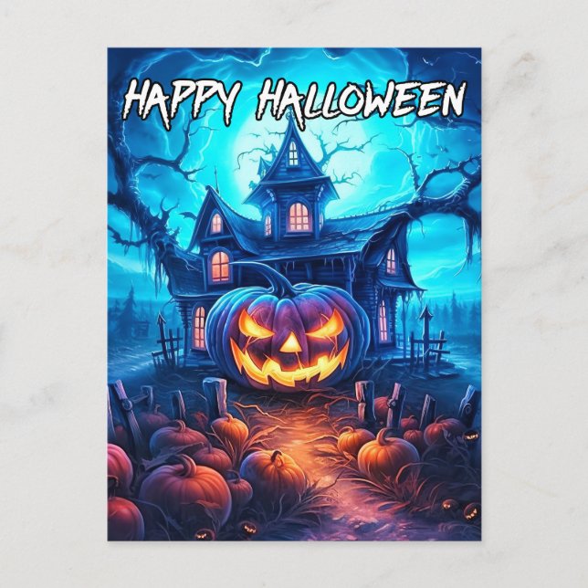 Helle Nefarious Happy Halloween Pumpkin Postkarte (Vorderseite)