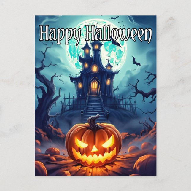 Helle Nefarious Happy Halloween Pumpkin Postkarte (Vorderseite)