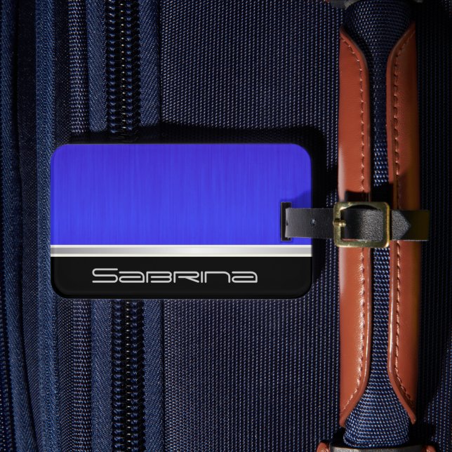 Helle Neon Blue Brush Steel und Silver Print Gepäckanhänger (Vorderseite Insitu 4)