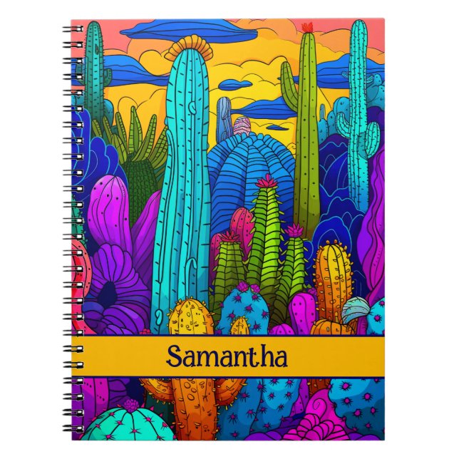 Helle Neon Cactus Vibrant Südwest Illustration Notizblock (Vorderseite)
