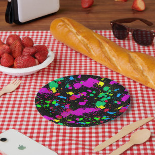 Helle Neon-Farbspritzer-Muster individuell Pappteller