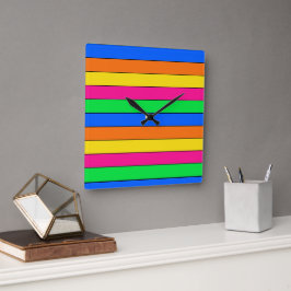 HELLE NEON FLUORO FARBEN PINK GELBE ORANGE LINIEN QUADRATISCHE WANDUHR