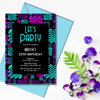 Helle Neon Geometric Muster Schwarz 25. Geburtstag Einladung