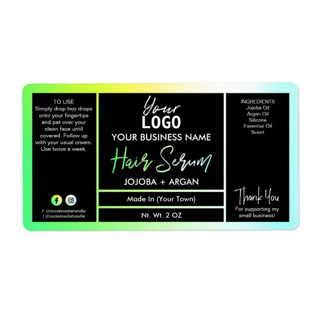 Helle Neon Holographic Green Hair Serum Labels (Vorne)