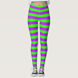 Helle Neon Lila und grün horizontal gestreift Leggings