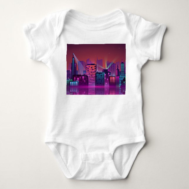 Helle Neon Nacht City, Vintag. Baby Strampler (Vorderseite)