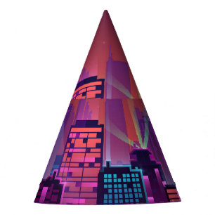 Helle Neon Nacht City, Vintag. Partyhütchen