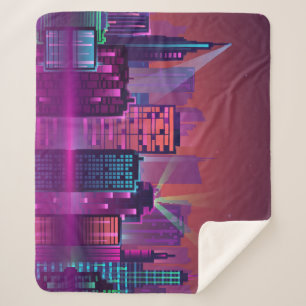Helle Neon Nacht City, Vintag. Sherpadecke