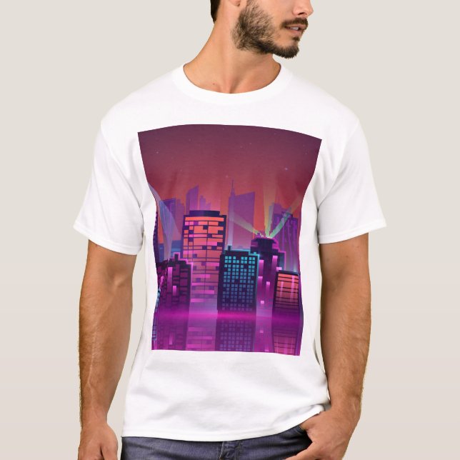 Helle Neon Nacht City, Vintag. T-Shirt (Vorderseite)