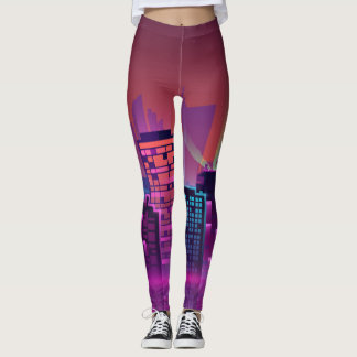 Helle neon Nacht Stadtlandschaft, vintage. Leggings